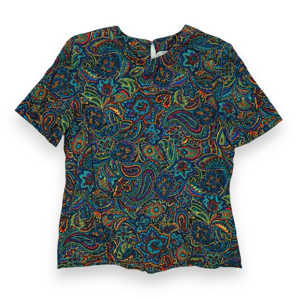 Vintage Norton McNaughton Paisley Shirt Short Sleeve Size 8 Made in USA ~ Rayon